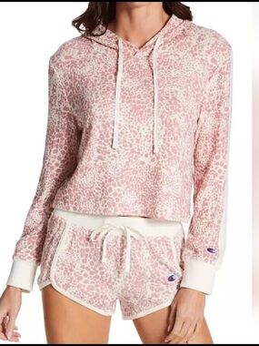Champion Pink Leopard Print Hoodie and Shorts Set